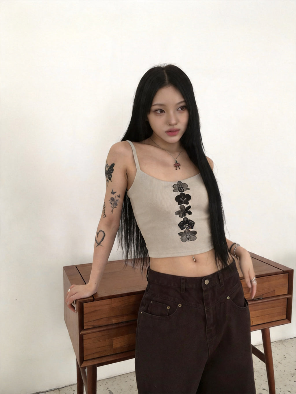 帶胸罩式花印花背心 (4 COLOURS)