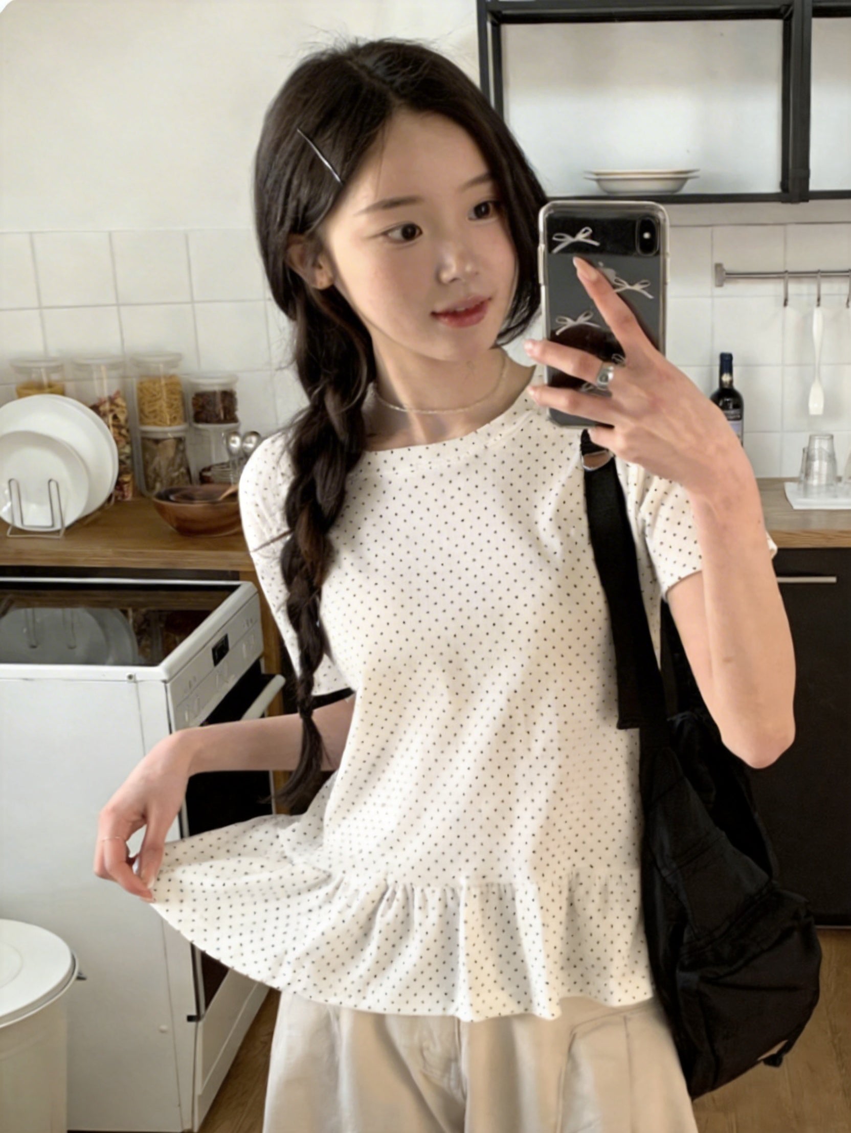 短袖圓點茱蒂荷葉邊T-shirt (4 COLOURS)
