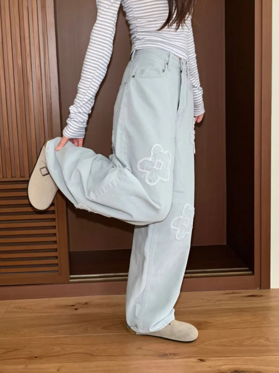 KOREA 花卉刺繡寬褲 (男女同款) 3 SIZES