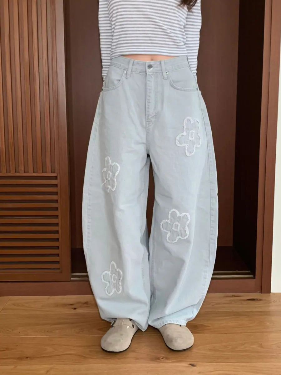 KOREA 花卉刺繡寬褲 (男女同款) 3 SIZES