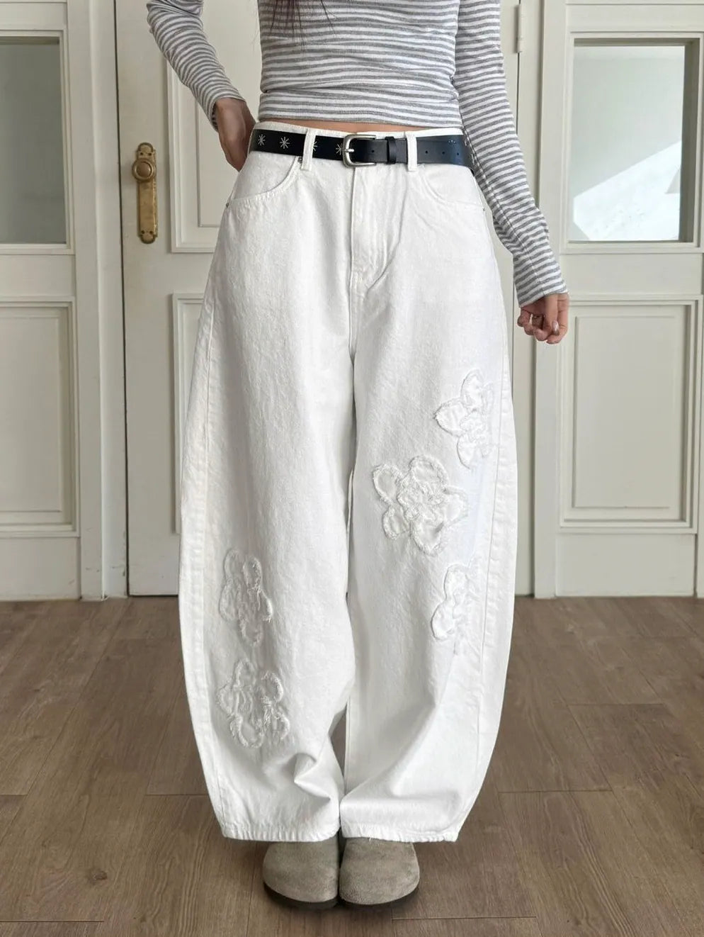 KOREA 花卉刺繡寬褲 (男女同款) 3 SIZES