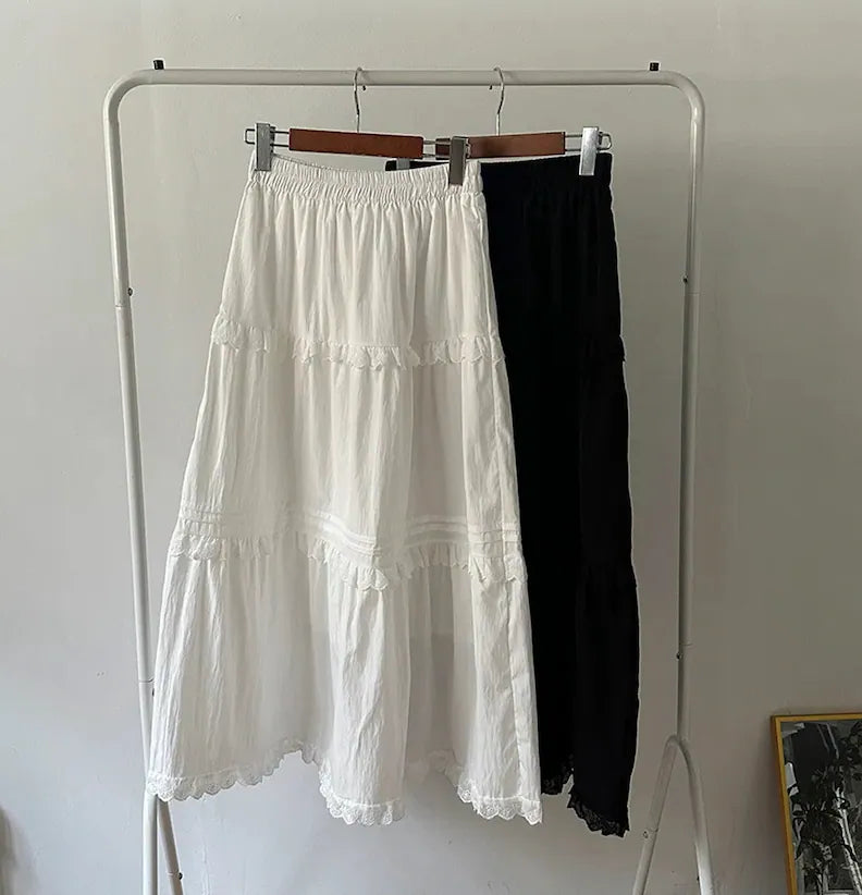 荷葉邊蕾絲鬆緊帶長裙 (2 COLOURS)