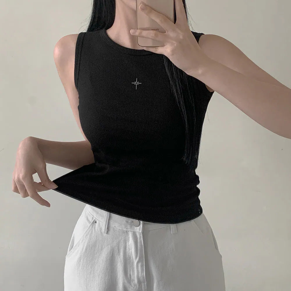 KOREA ANGEL WING PRINTING RIBBED SLEEVELESS (4 COLOURS)