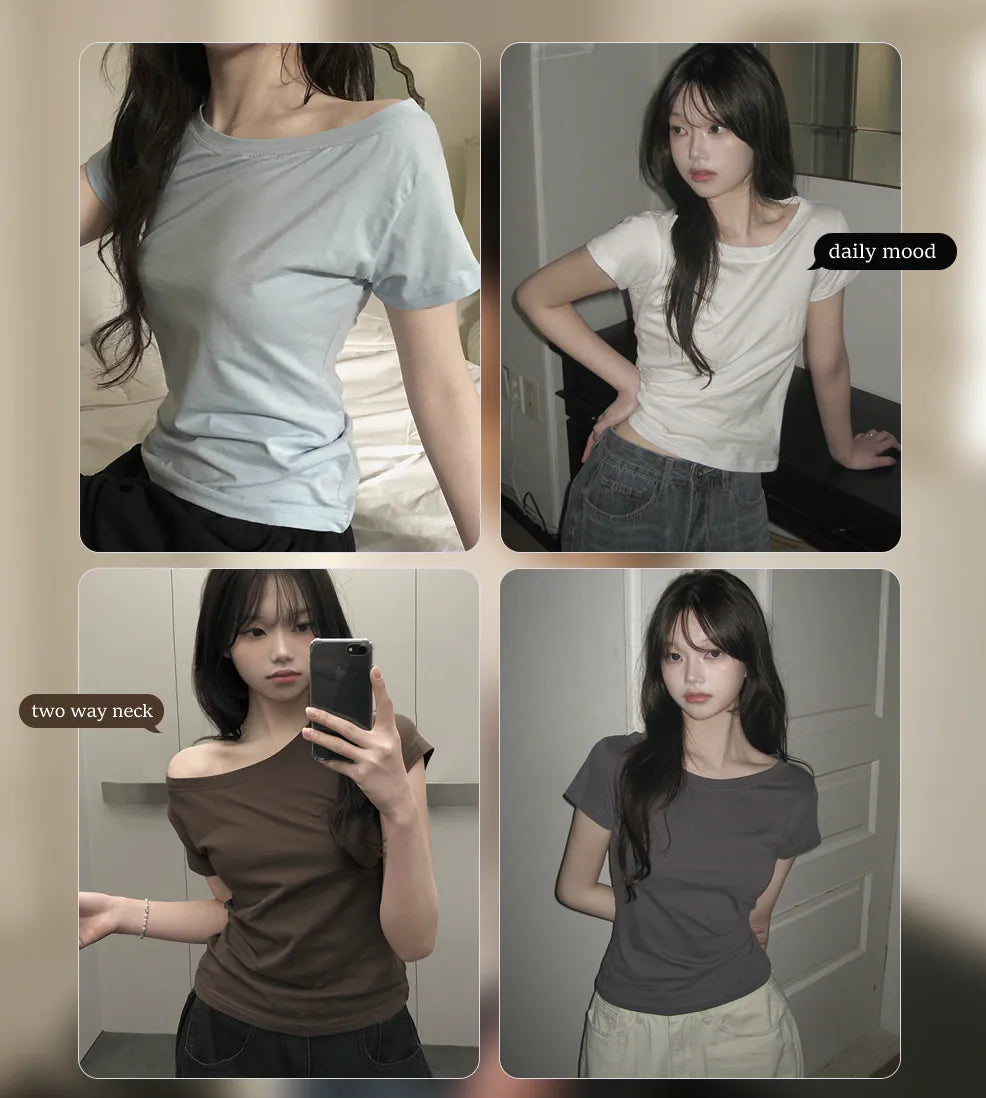 $99買一送一！KOREA DAILY MOOD TWO WAY NECK TOP (4 COLOURS)