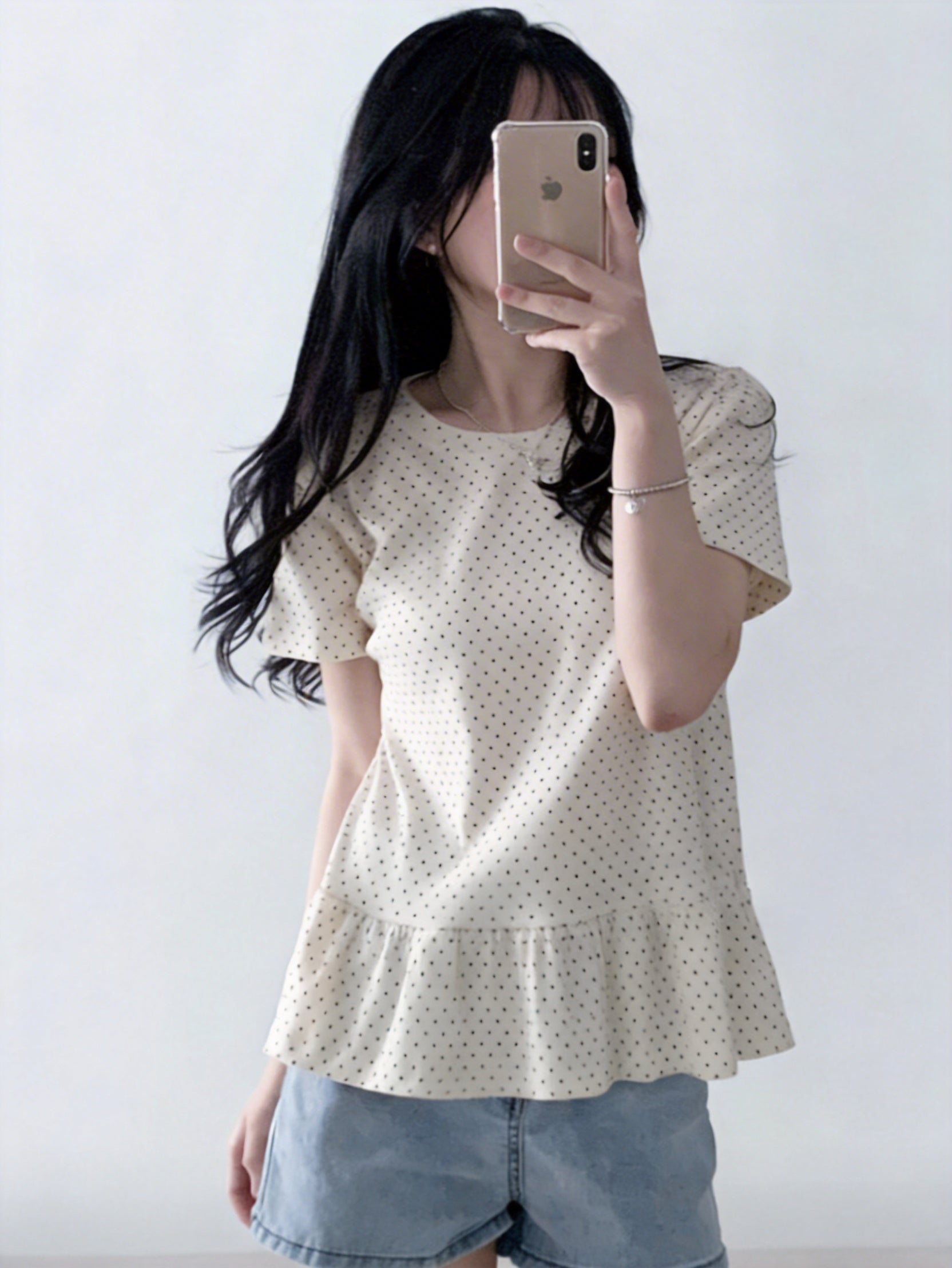 短袖圓點茱蒂荷葉邊T-shirt (4 COLOURS)