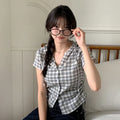 書呆子皺摺感格紋連帽短袖襯衫 (3 COLOURS)