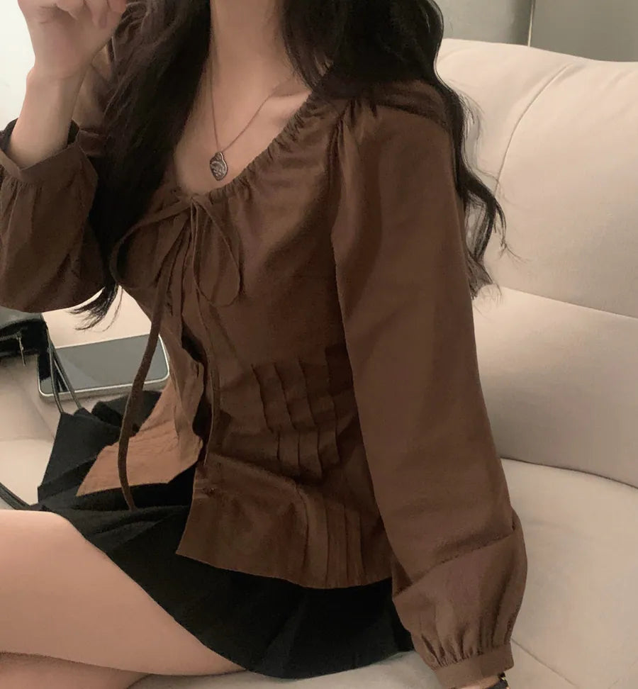 KR 後綁帶泡泡長袖襯衫 (3 COLORS)