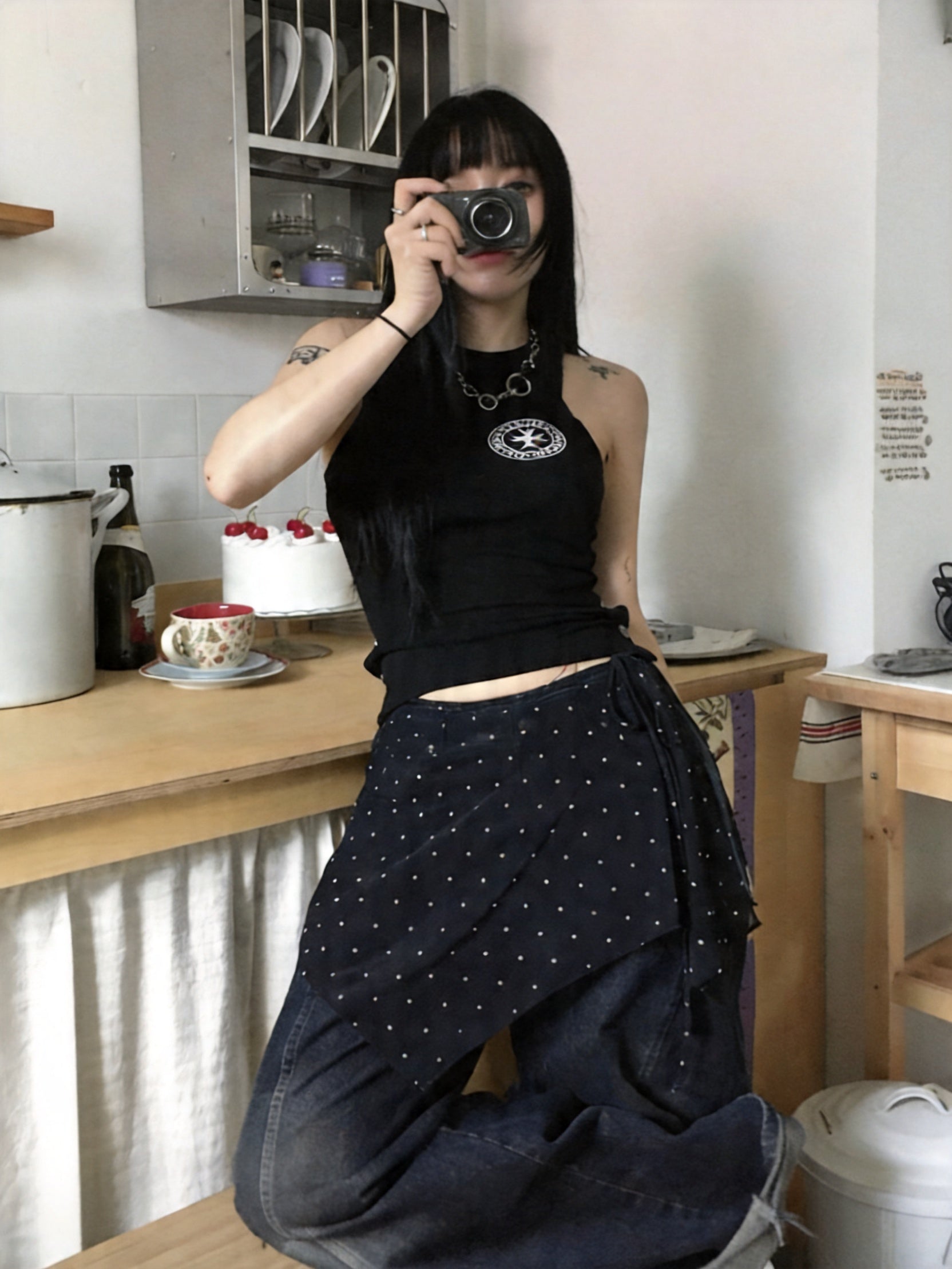 圓點網紗裹裙 （2 COLOURS）