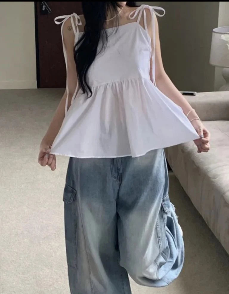 棉質蝴蝶結吊帶背心