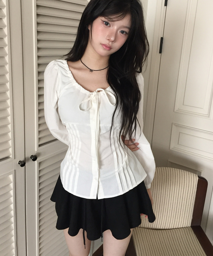 KR 後綁帶泡泡長袖襯衫 (3 COLORS)