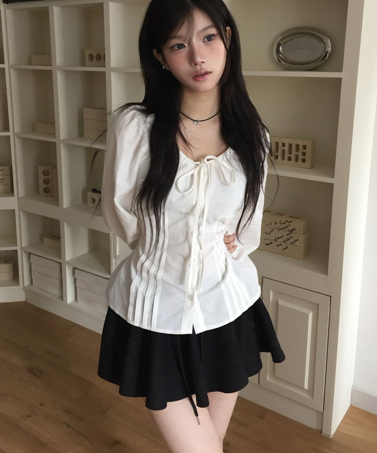 KR 後綁帶泡泡長袖襯衫 (3 COLORS)