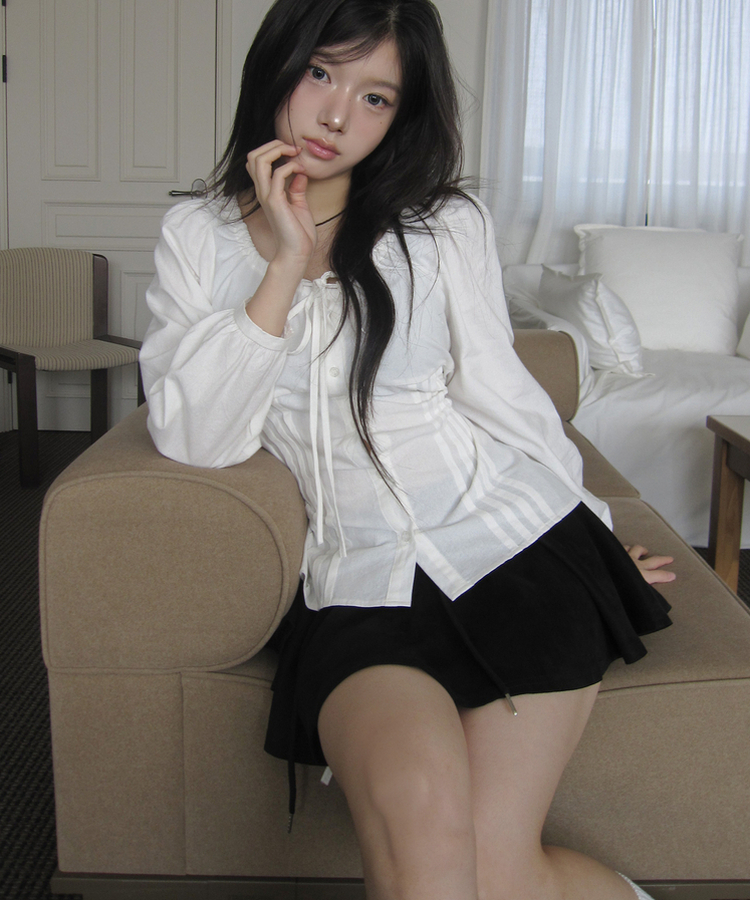 KR 後綁帶泡泡長袖襯衫 (3 COLORS)