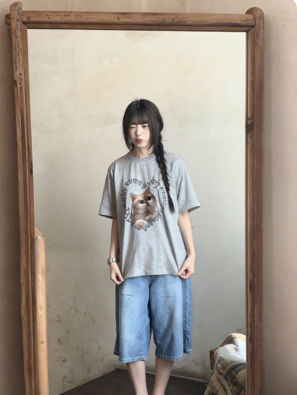 心形貓咪短袖T-shirt (3 COLOURS)