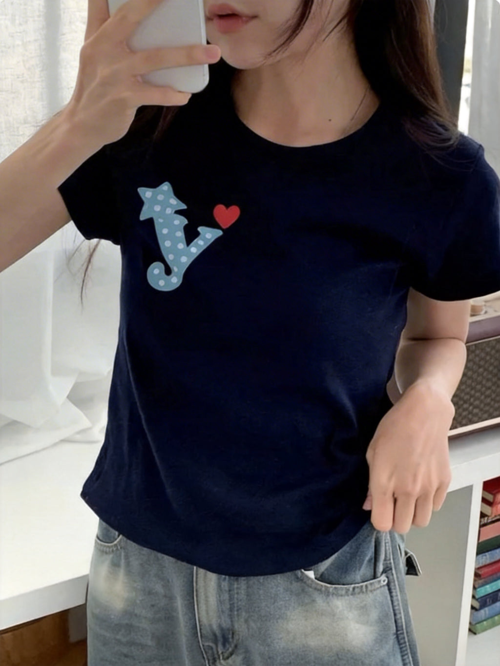 Y心形羅紋短袖T-shirt (3 COLOURS)