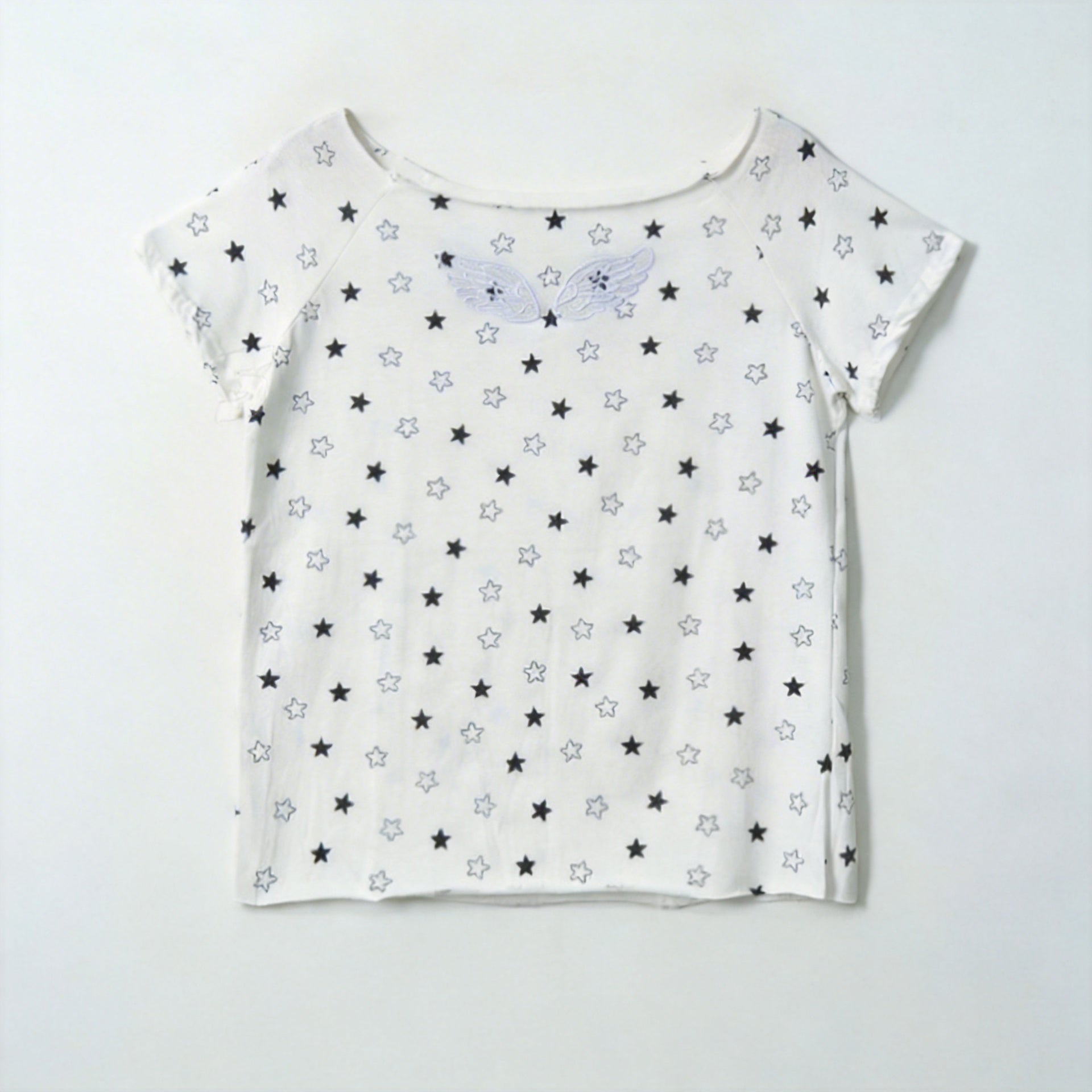 Angel Wings 肩短袖刺繡單肩露肩棉質T-shirt