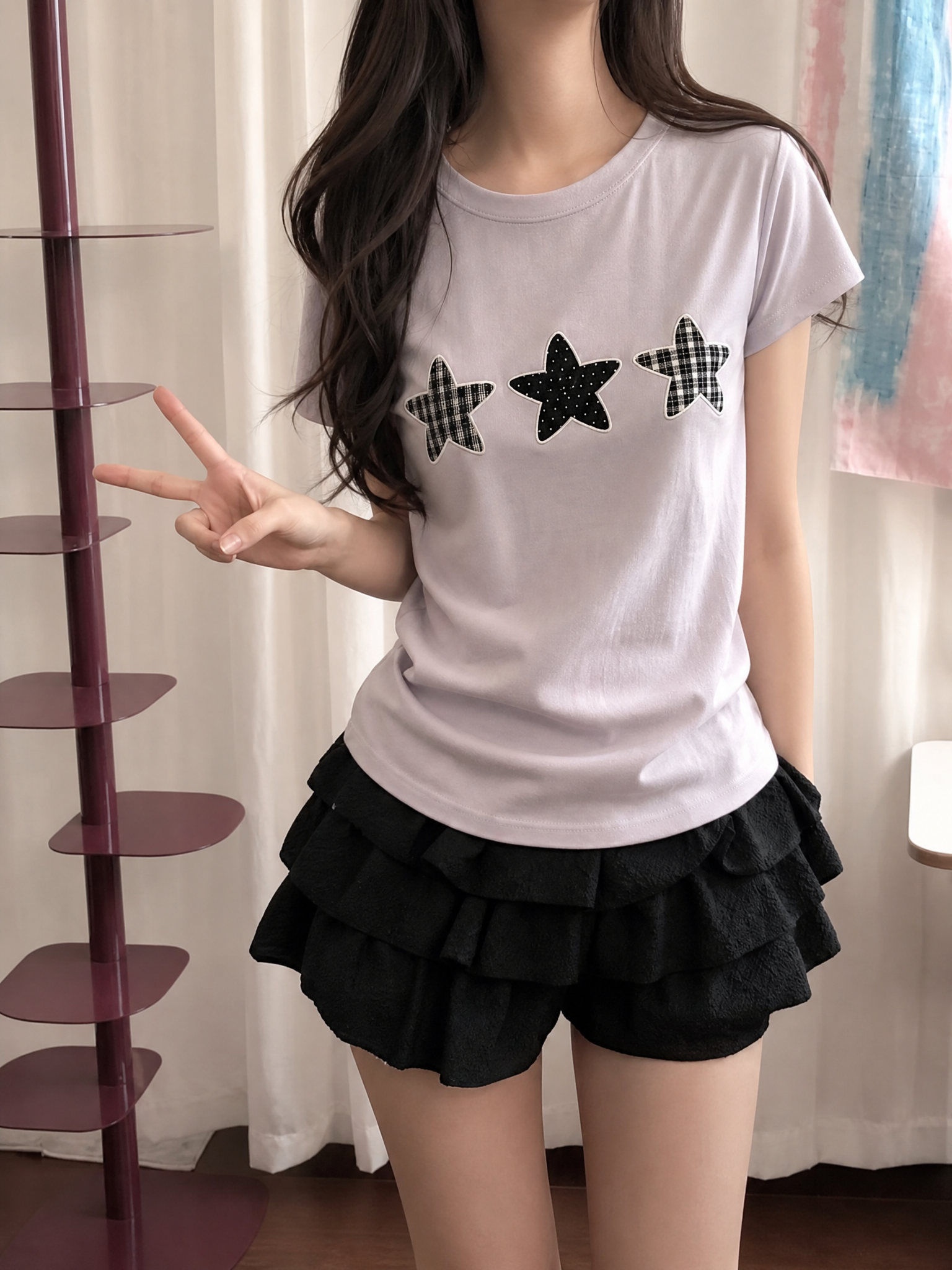 星星按扣短袖T-shirt (4 COLOURS)