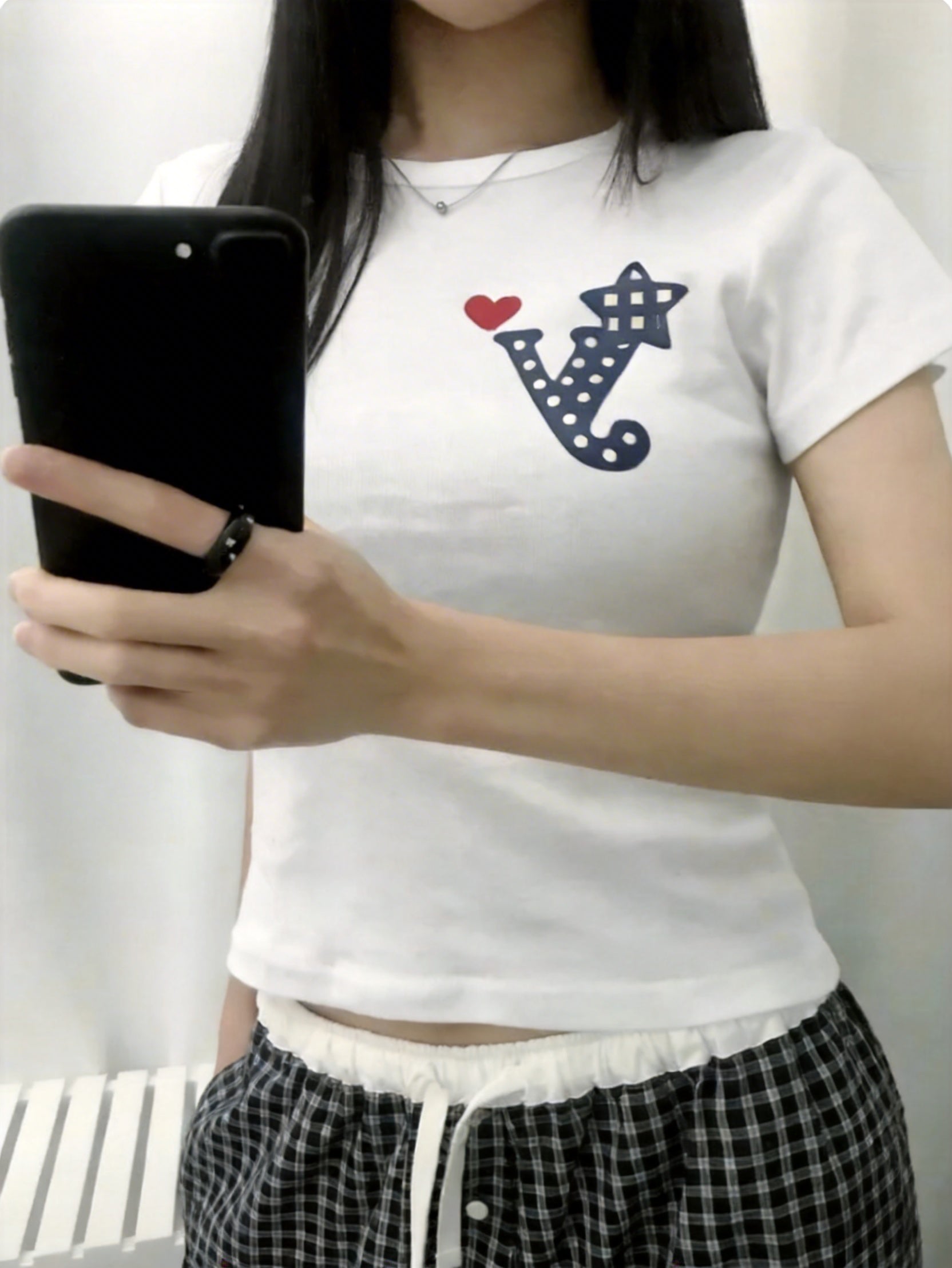 Y心形羅紋短袖T-shirt (3 COLOURS)