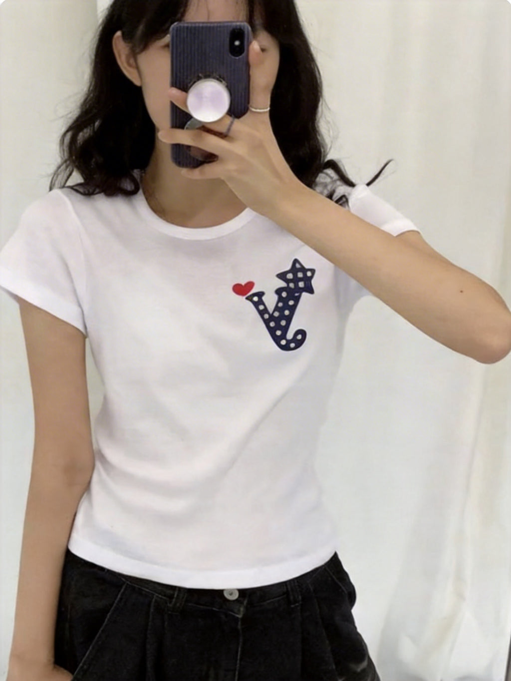 Y心形羅紋短袖T-shirt (3 COLOURS)