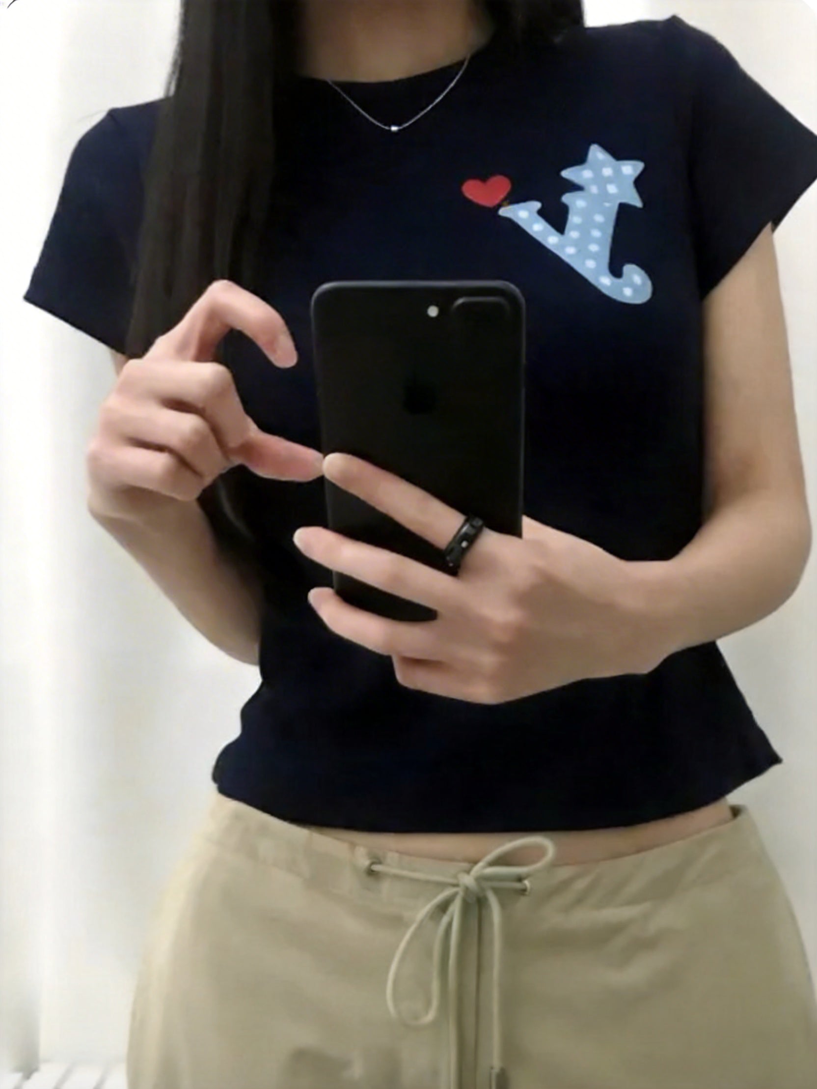 Y心形羅紋短袖T-shirt (3 COLOURS)