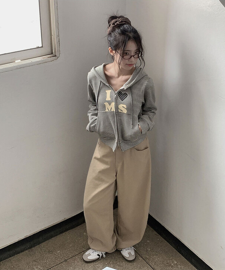 雙向條紋愛心連帽hoodies拉鍊衫