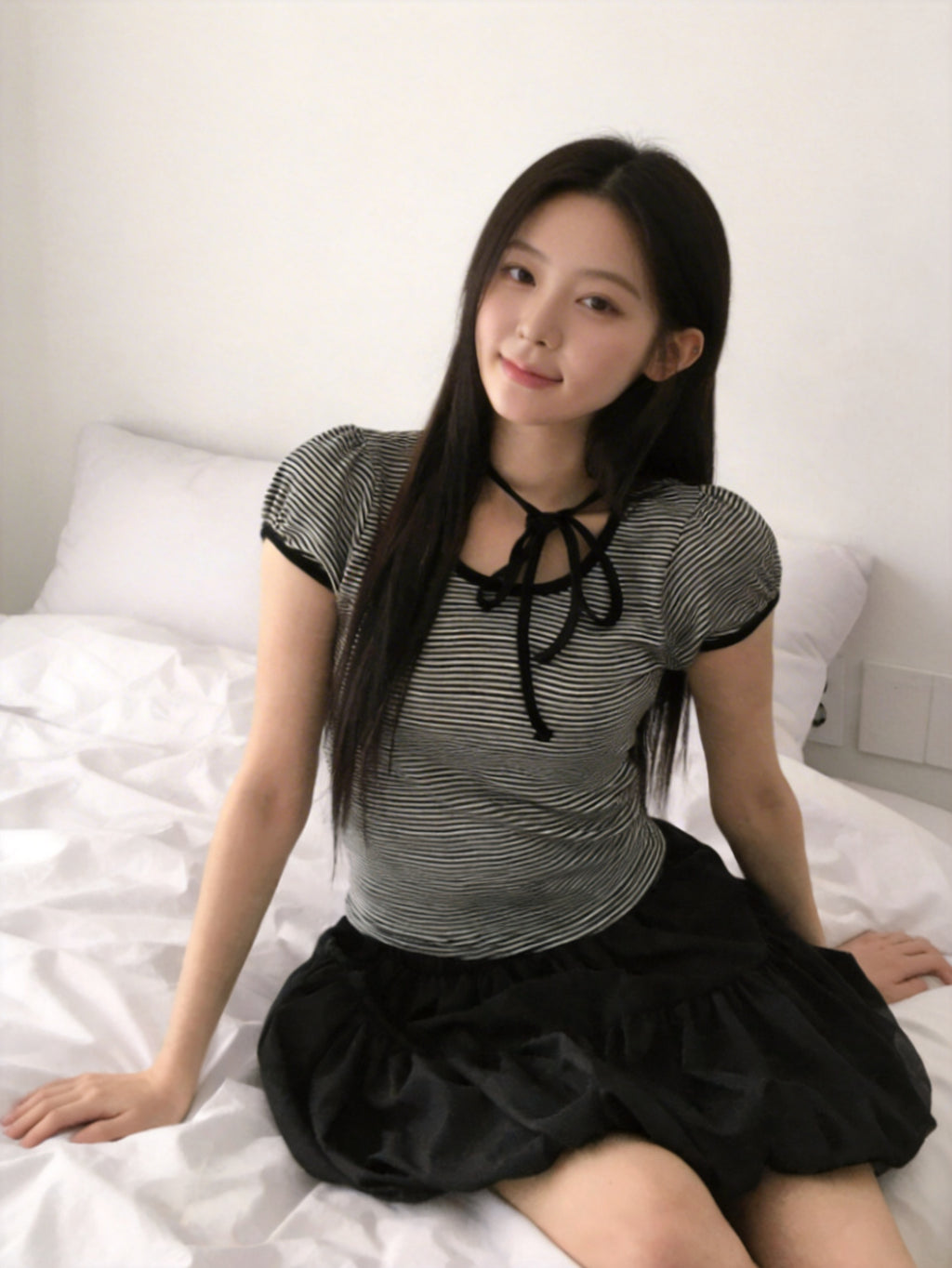 短袖條紋Bubble袖T-shirt (2 COLOURS)