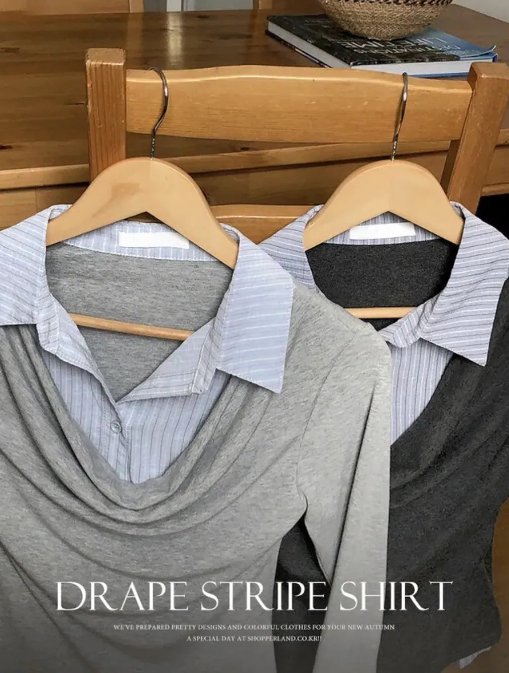 KOREA DRAPE 波浪褶皺襯衫疊穿T-shirt 假兩件